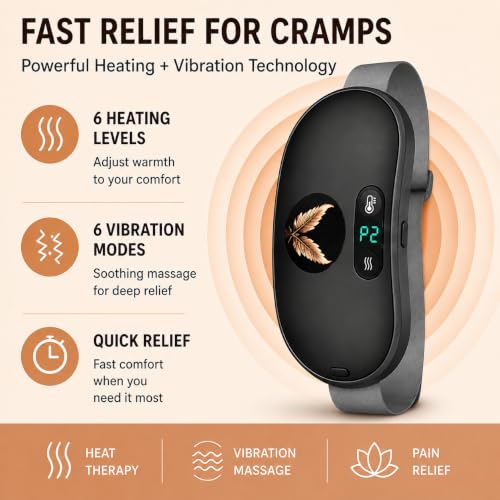Image of Mia&Coco Electric Heating Pad for Period Cramps with 6 Heating & Vibration Modes | Portable Menstrual Pain Relief Device | Rechargeable Period Pain Relief Products & Gifts for Women (BLACK)
