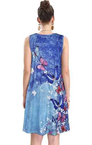Image of elescat Women's Summer Dresses 2026 Beach Casual Sleeveless Floral Print Tank Loose Sundress with Pocket