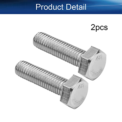 Image of Bettomshin 2Pcs M8 x 30mm Hex Bolts, 304 Stainless Steel 1.25mm Thread Pitch Fully Threaded Metric Hex Head Screw Bolts, Hexagon Screw Bolt, Hex Tap Bolts, Silver (Overall Size 34.8x13x13mm)