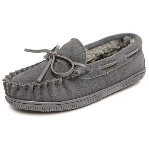 Minnetonka Kids Pile Lined Hardsole Moccasin, Charcoal, Size 12 Little Kid