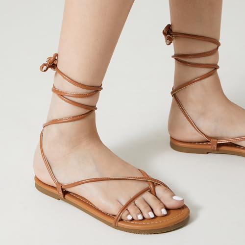 SANDALUP Sandals Women Dressy Strappy Gladiator Dress Summer Lace up Flat Sandals for Women3