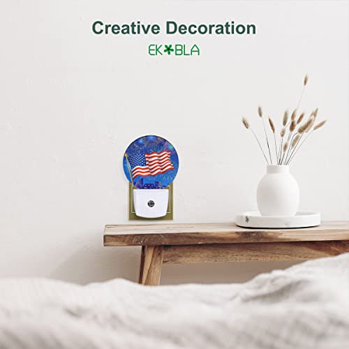 Image of EKOBLA 4th of July Night Light, Patriotic American Flag and Fireworks Night Lights Plug Into Wall for Independence Day Decor