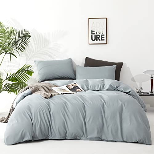 Image of KAREVER Dusty Blue Comforter Set King Size Blue Bedding Women 3 Pieces Blue Color King Blanket Set All Season as Gift
