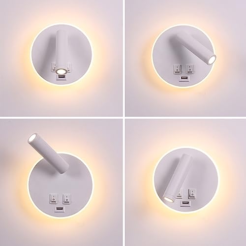 Image of USB Charging Port Wall Wash Light White Bed LED with Interior Wall Adjustable Spotlight Reading lamp Wall lamp Bedroom Indoor Bedside Lamp 3000K (3W + 9W)