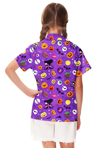 Image of Remimi Unisex Kids Halloween Shirt Boys Pumpkin Ghost Shirts Hawaii Button Up Tops 5-14 Years