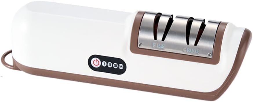 Rechargeable Electric Knifes Sharpener Automatic Cordless Blade Sharpener for Kitchen Scissors and Gardening Tools Compact Design with USB Cable for Home Use(Brown)