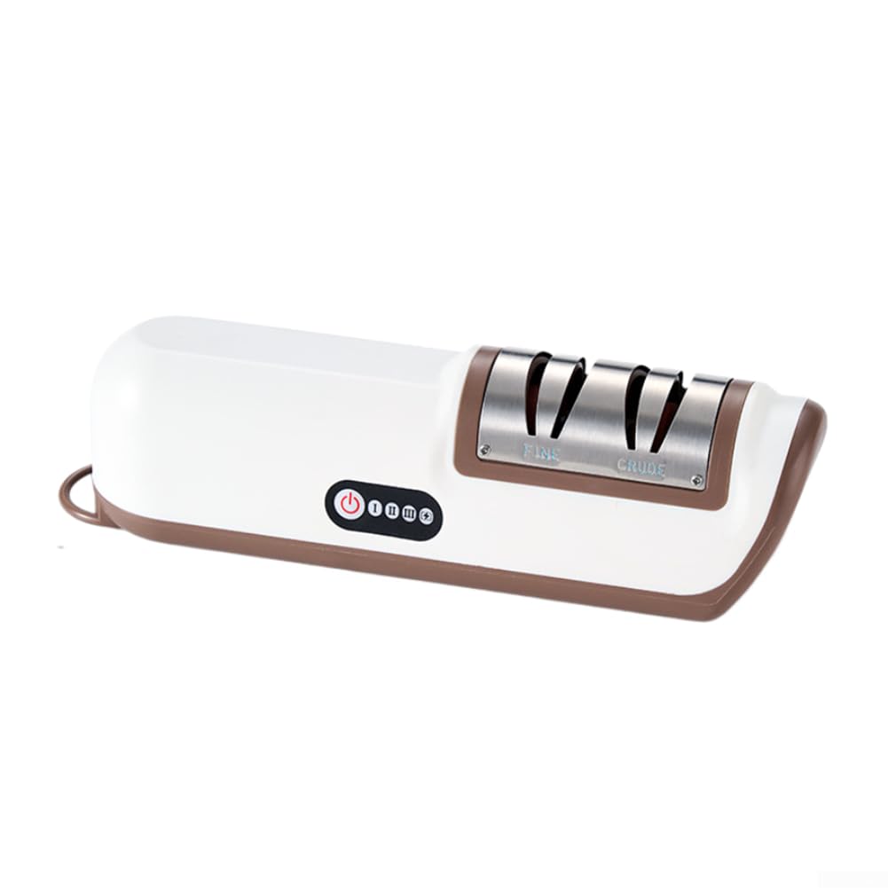 Rechargeable Electric Knifes Sharpener Automatic Cordless Blade Sharpener for Kitchen Scissors and Gardening Tools Compact Design with USB Cable for Home Use(Brown)