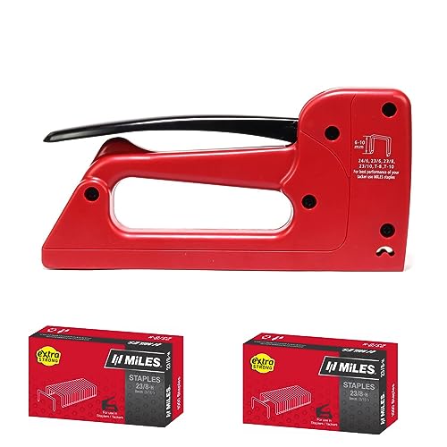 Image of MILES Plastic TP-10 Gun Tracker | 2000 pcs 23 /8 Stainless Steel Staple Pins | Red Color | Combo | Office | Hardware | Industry Professional Use | Sofa Car Seat Stapler