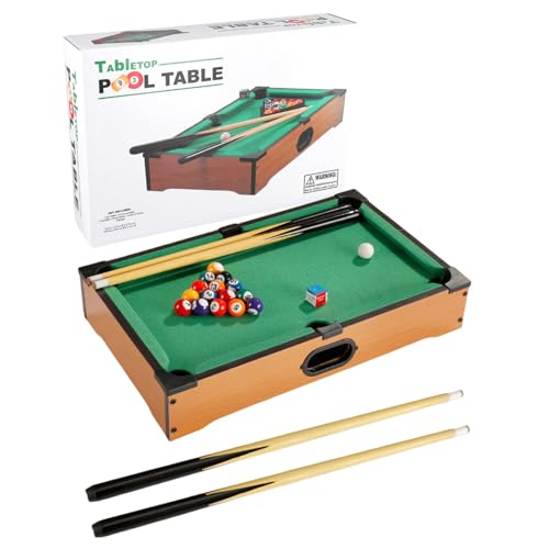 Mini Pool Table Top Game for Kids & Adults Portable Mini Snooker Table with 16 Balls 2 Cues Chalk & Triangle Tabletop Pool Game Set for Family Games Indoor Play & Gifts