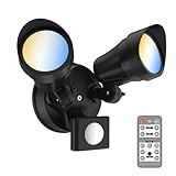 ALUSSO LIGHTING® LED Motion Sensor Flood Lights with Remote, 25W 2000LM BRI & 3000-6500K Adjustable Security Outdoor Lights, IP65, Dusk to Dawn Outside Light for Yard, Garage, Porch (Black)
