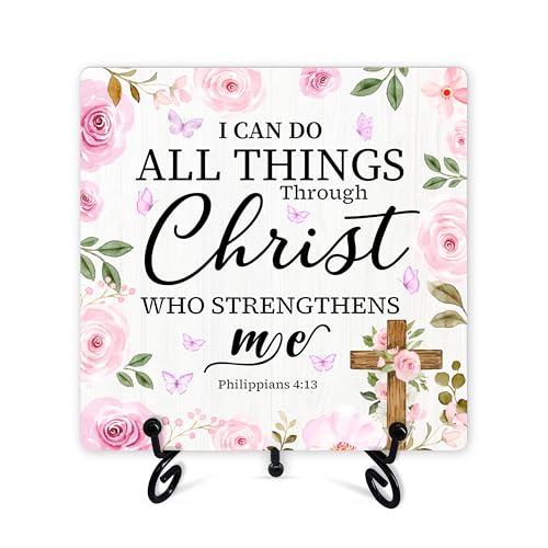 Christian Desk Decor, Bible Verse Gifts For Women Friends Family Sister Bestie, Floral Religious Scripture Gifts, Wooden Sign With Iron Stand, Inspirational Decor For Home Office Bedroom -35