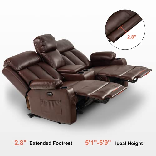 Mcombo Electric Power Loveseat Recliner, Faux Leather Power Reclining Sofa With Heat And Massage, Usb Ports, Cup Holders For Living Room 6095 (Loveseat Recliner With Console, Dark Brown) #TOP2