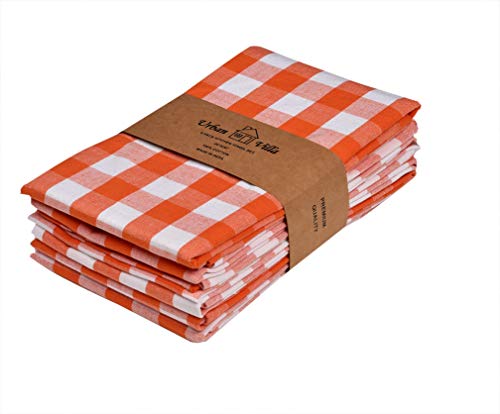 Urban Villa Kitchen Towels, Premium Quality,100% Cotton Dish Towels,Mitered Corners,Ultra Soft (Size: 20X30 Inch), Orange/White Highly Absorbent Bar Towels & Tea Towels - (Set of 6)