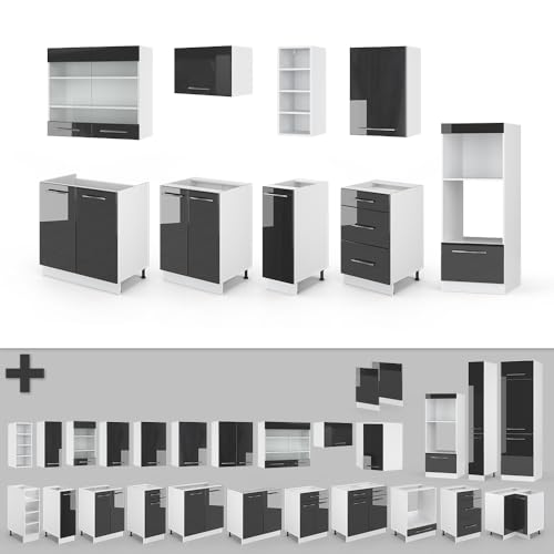 Vicco Cucina Componibile Antracite Lucido/Bianco 280 Cm Senza Piano Di Lavoro - 8