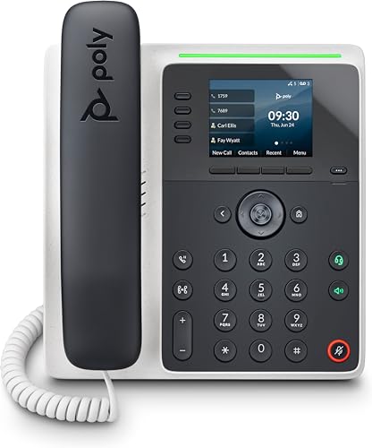 Plantronics Teléfono de Escritorio IP Poly Edge E220 (Plantronics + Polycom) – Diseñado para su Uso en áreas comunes – Teclas de 4 líneas Que soportan hasta 16 líneas – Bluetooth Integrado para