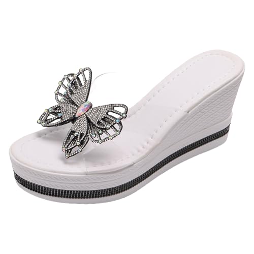 Sandalias de cuña mujer con suela gruesa y pedrería zapatos de fiesta plateados estilo bohemio