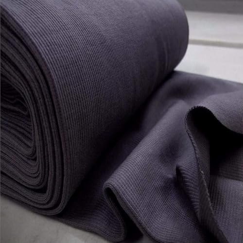 StoffBook Tissu Jersey Bord-côte Tricoté à Manchette Bi-Extensible en Coton. Gris foncé, C640