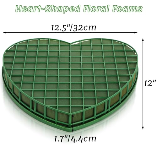 Image of Goaste 4 Pack Heart-Shaped Floral Foams, Large Green Florist Foam with Suction Cup Tray, Wet Flower Mud Blocks, Green Florist Sponge Bricks for Wedding Car Decoration, DIY Flower Arrangement