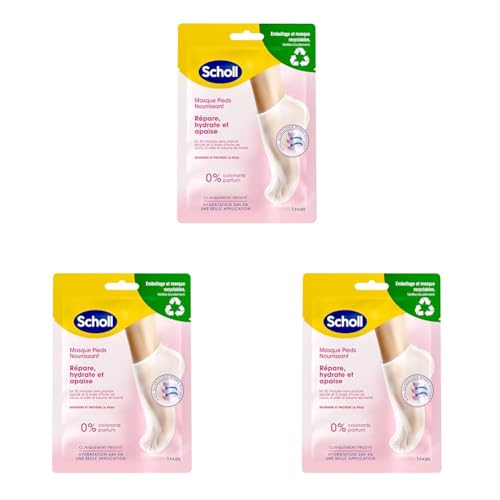 Scholl Masque Pieds Nourrissant à l'Huile de Noix de Coco: Sans parfum ni colorants pour peaux sèches. Chaussettes hydratantes non grasses, faciles à utiliser. Emballage et masque recyclables, 1 paire