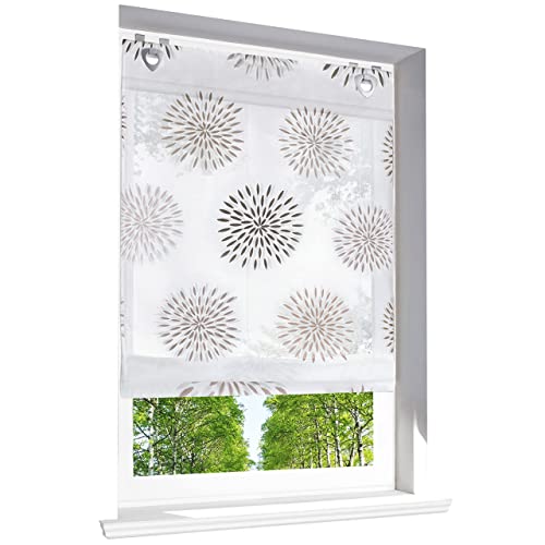 1 Pièce Store Romain avec Motifs Ronds Modernes Imprimés Store Bateau Décoration de Fenêtre Chambre/Salon/Cuisine (LxH/60x140cm, Café-Crochets)