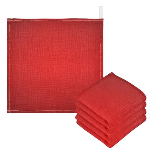 JUMBEAR Red Solid Color Baby Washcloths 5 Pack, Absorbent Soft Cotton Newborn Muslin Washcloths Face Towels, 12 x 12 Inch
