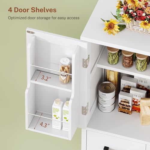 Image of TEENFON Pantry Cabinet with 2 Drawers, Kitchen Storage Cabinet with 4 Door Shelves, Kitchen Pantry for Living Room, Dining Room, Bathroom, White