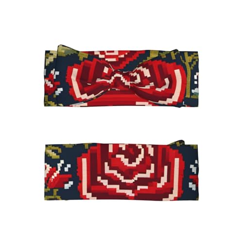 Ukrainian Embroidery Style Rose Pattern Baby Bow Headband - Super Stretchy Soft Bows Hair Accessories for Newborn Infant Toddlers Kids Girls - Elastic and Skin-Friendly2