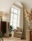 Antok Full Length Mirror, 71'x32' Floor Mirror, Free Standing Wall Mounted or Leaning Full Body Mirror with Aluminum Alloy Frame, Diamond Irregular for Bedroom Entryway Cloakroom, Gold