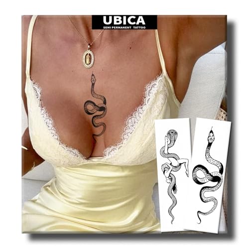 UBICA Semi Permanent Tattoo for Women, 2 Sheets Realistic Sexy Snake Temporary Tattoos, Lasts 2 Weeks Fake Tattoo for Arm Thigh, Waterproof Non-Reflective, Snake Wrapped & Coiled Snake Tattoos