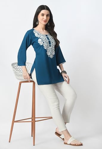 Image of LIBOZA Kurti for Women - Short Chikankari Kurtis for Girls, Lakhnawi Tunic Top Kurta Design for Ladies, Woman Ethnic Kurthis & Shirt with Sleeve