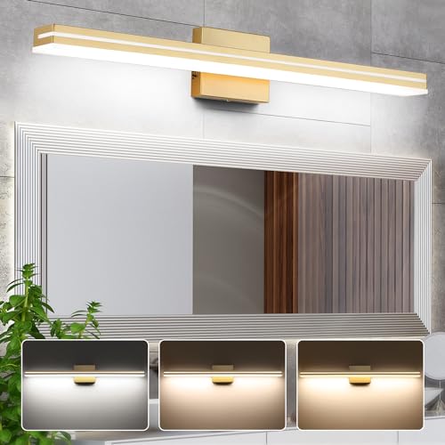 Image of SineRise LED Modern Bathroom Vanity Light Fixtures (32-Inch, 3000K /4000K /6000K, Dimmable), Gold Modern Acrylic Bathroom Wall Lighting Fixtures Over Mirror