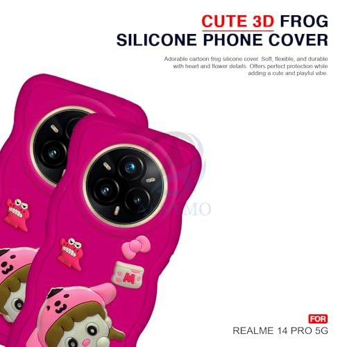 Image of AESTMO Back Case Cover for Realme 14 Pro 5G | 3D Cute Fun Cartoon Characters | Anti Slip Grip Cute Wave Curly Frame Shape | Back Cover for Realme 14 Pro 5G (Red)