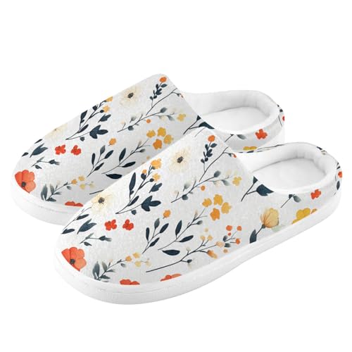 JUNZAN Flowers Cactus Bellflower Canna White Women Cotton Slippers Warm Memory Foam Travel Slippers for Hotel Birthday Presents 6-74
