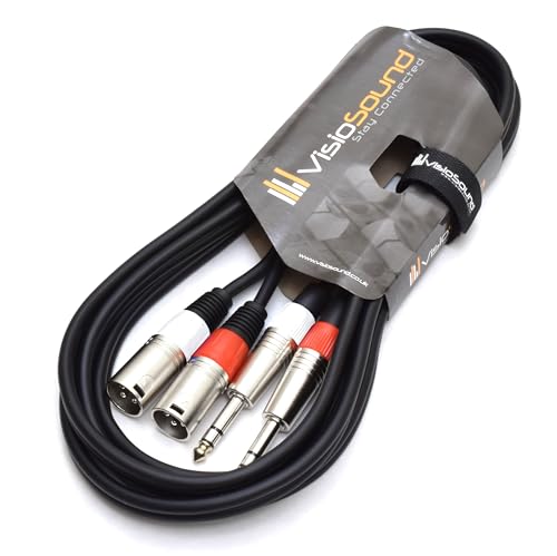 VisioSound 2 x Male XLR to 2 x 6.35mm 1/4" Stereo TRS Jack Balanced Twin Lead/Patch Cable 3m