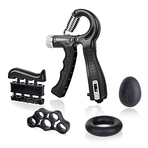 FITAWAY Grip Strength Trainer 5 Pack 22-132 Lbs Adjustable Resistance Hand Gripper, Finger Exerciser, Finger Stretcher, Grip Ring, Stress Relief Grip Ball