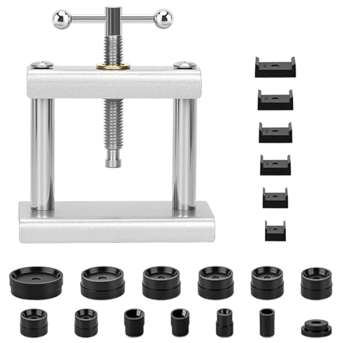 Zyiphor Kit Changement Pile Montre Presse de Boîtier Montre Outil pour Ouvre et Fermer Boitier Montres avec 18 Matrices Presse pour Fond de Boîtier de Montres