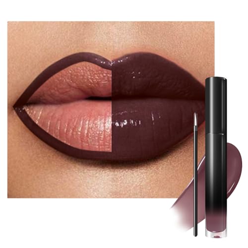 Image of evpct Chocolate Brown Shiny Longwear No-Budge Liquid Lip Color Lipstick Makeup, Highly Pigmented Color Instant Shine, Waterproof Long Lasting Lipstick Women Lip Stain Gloss with Lip Liner Brush, 22#