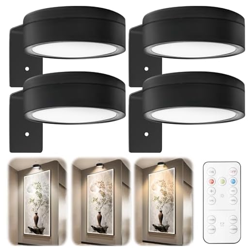 4 Stück Bilderleuchte Wandleuchte Magnetische, Kabellose Wandlampen mit Fernbedienung Vitrinenbeleuchtung Dimmbar 3 Farbmodi LED Bilderlampe Batteriebetrieben für Wohnzimmer Schlafzimmer Treppenhaus