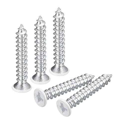 QUARKZMAN ST4x25mm Bianco Viti Autofilettanti Viti, 25pz Metallo Piatta Testa Croce Viti per Legno per Falegnameria Testa Piatta Phillips Universale