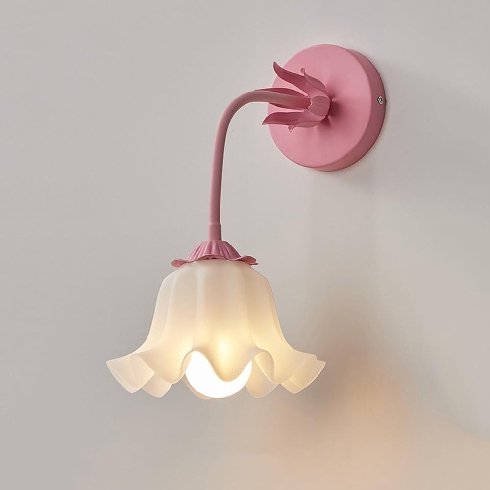 Applique Floreale A Parete In Stile Nordico Moderno – Lampada Da Muro 2 Luci E14, 35x45 Cm, In Metallo E Vetro, Per Camera E Soggiorno