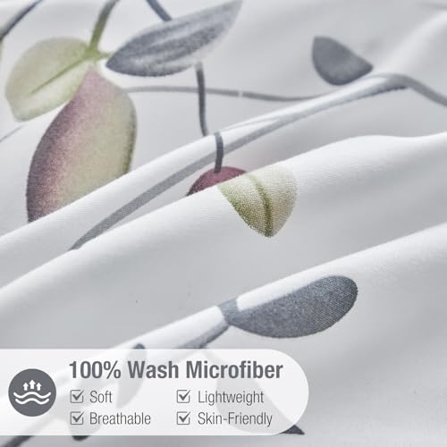 Image of Lekesky Reversible Duvet Cover Queen Size, White Grey Tree Branch Pattern Comforter Cover Queen 3pc Super Soft Microfiber Breathable Botanical Bedding Sets with Zipper Ties