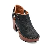 COLORES DE MEXICO MX - Mexican Engraved Genuine Leather Ankle Boots with Strap for Women - Model 490 (9, Black)