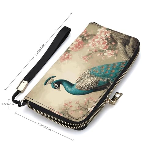 Oriental Peacock on Flower Tree Wristlet Long Wallet Womens Purse Zip Clutch Large Capacity Leather Purse Credit Coin Purse2