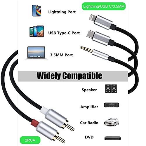 Enbiawit Lightning To Rca Cable Audio Aux Adapter,3 In 1 6.6Ft/2M Audio Cable,Rca To 3.5Mm Cable,Usb C To 2 Rca Audio Cable,For Power Amplifier, Car, Home Theater, Speaker And More #TOP2