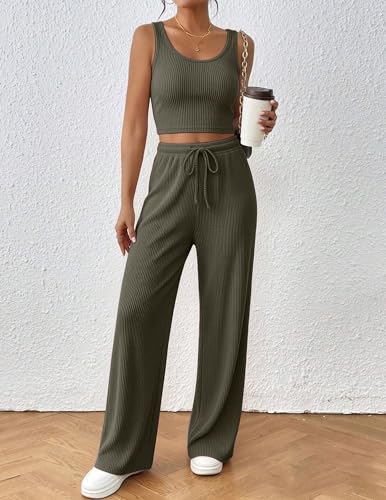 Ekouaer Women's 3 Piece Lounge Set, Soft Knit Summer Outfit with Pocket - image 2
