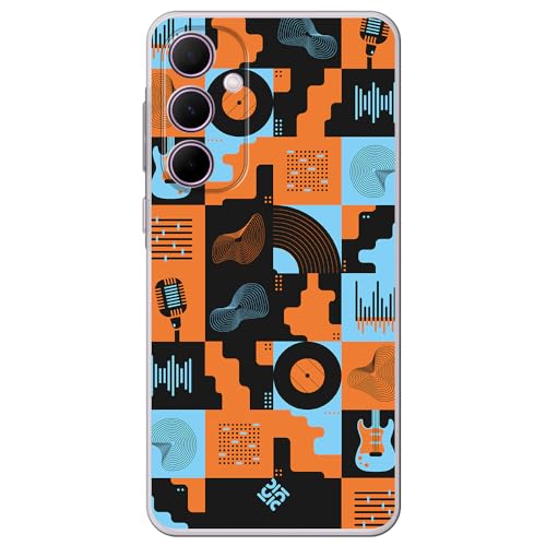 Movilshop Funda para [ Samsung Galaxy A55 5G ] Diseño Música [ Iconos Música Naranja y Azul ] de Silicona Flexible Transparente Carcasa Case Cover Gel para Smartphone.