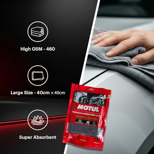 Image of Motul Microfibre Cleaning Cloth 460 GSM - Ultra Soft, High Absorbency, Scratch-Free, Reusable Multipurpose Cloth for Car, Bikes & Glass Cleaning
