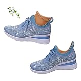 Occasions : Les éblouissantes baskets compensées aident à adopter une posture confortable. Les chaussures de marche à enfiler en maille avec strass pour femmes sont adaptées pour le shopping quotidien, les fêtes de vacances, les mariages, les bals de fin d'année, les retrouvailles, la mariée, les demoiselles d'honneur, la rue ou le bureau