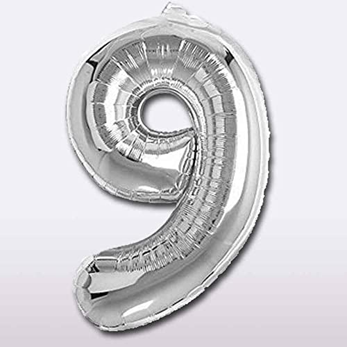 Image of Silver 32 Inches 9 Numbers Shape Large Big Foil Helium Balloons For Party Decorations In Happy Birthday Anniversary Office Items Materials Set Pack, 1 Piece