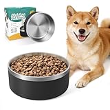 IKITCHEN Dog Bowl for Food and Water, 40 Oz Stainless Steel Pet Feeding Bowl, Durable Non-Skid Double Wall Insulated Heavy Duty with Rubber Bottom for Medium Large Sized Dogs (40 Ounces/5 Cup, Black)